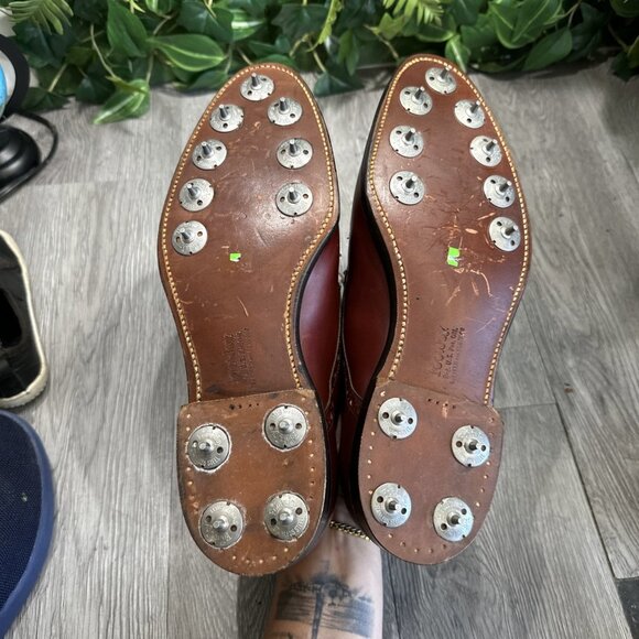 Vintage Footjoy Tassle Golf Shoe Loafers Spikes Brown Leather Men Size 9.5 D main image 5